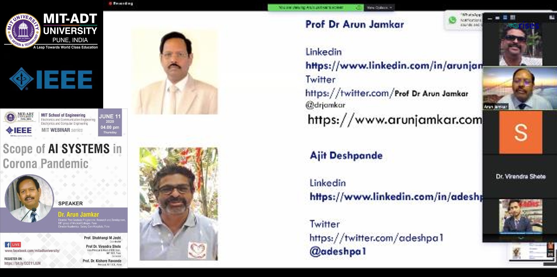 MIT-ADT IEEE webinar Scope of AI Systems in Corona Pandemic
